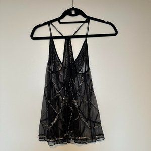 Kimchi Blue Gold and Black Sequin Tank with Double Straps (Size Small)